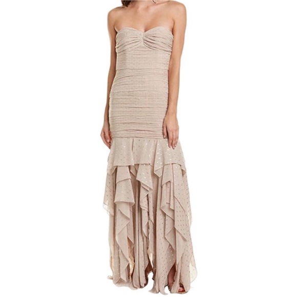 HALSTON HERITAGE Sweetheart Strapless Ruffle Metallic Dress NEW - Picture 2 of 13